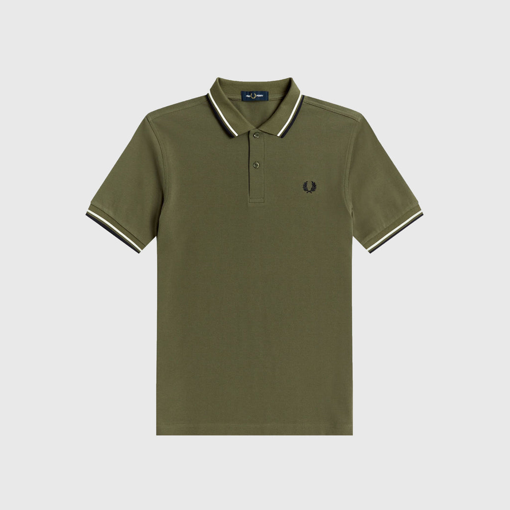 Twin Tipped Fred Perry Shirt - Military Green - Front