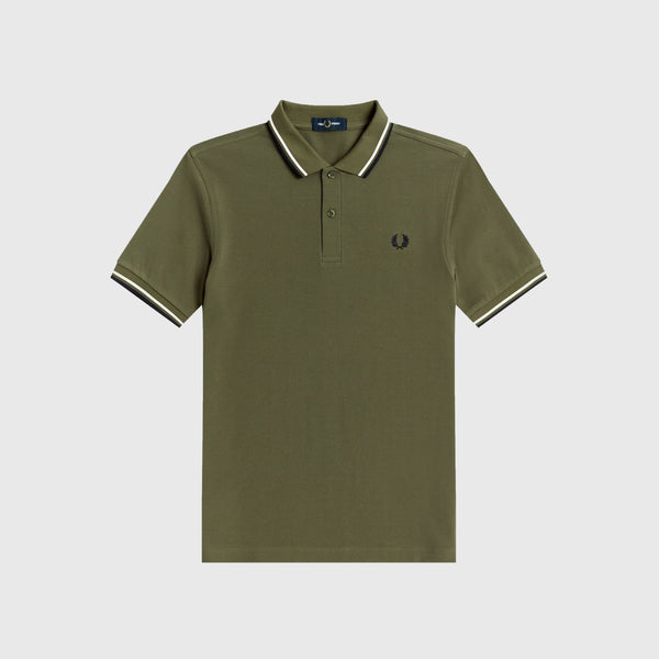 Twin Tipped Fred Perry Shirt - Military Green - Front