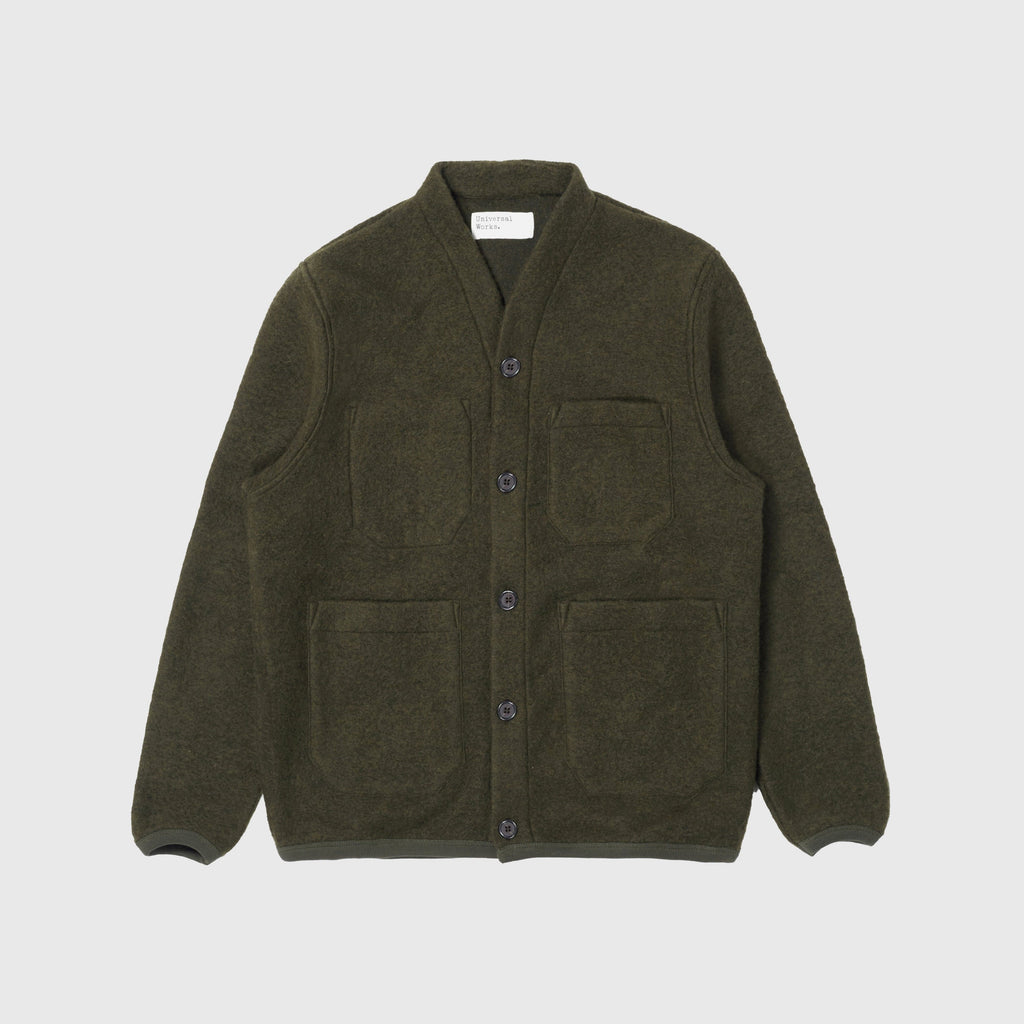 Universal Works Cardigan - Olive - Front