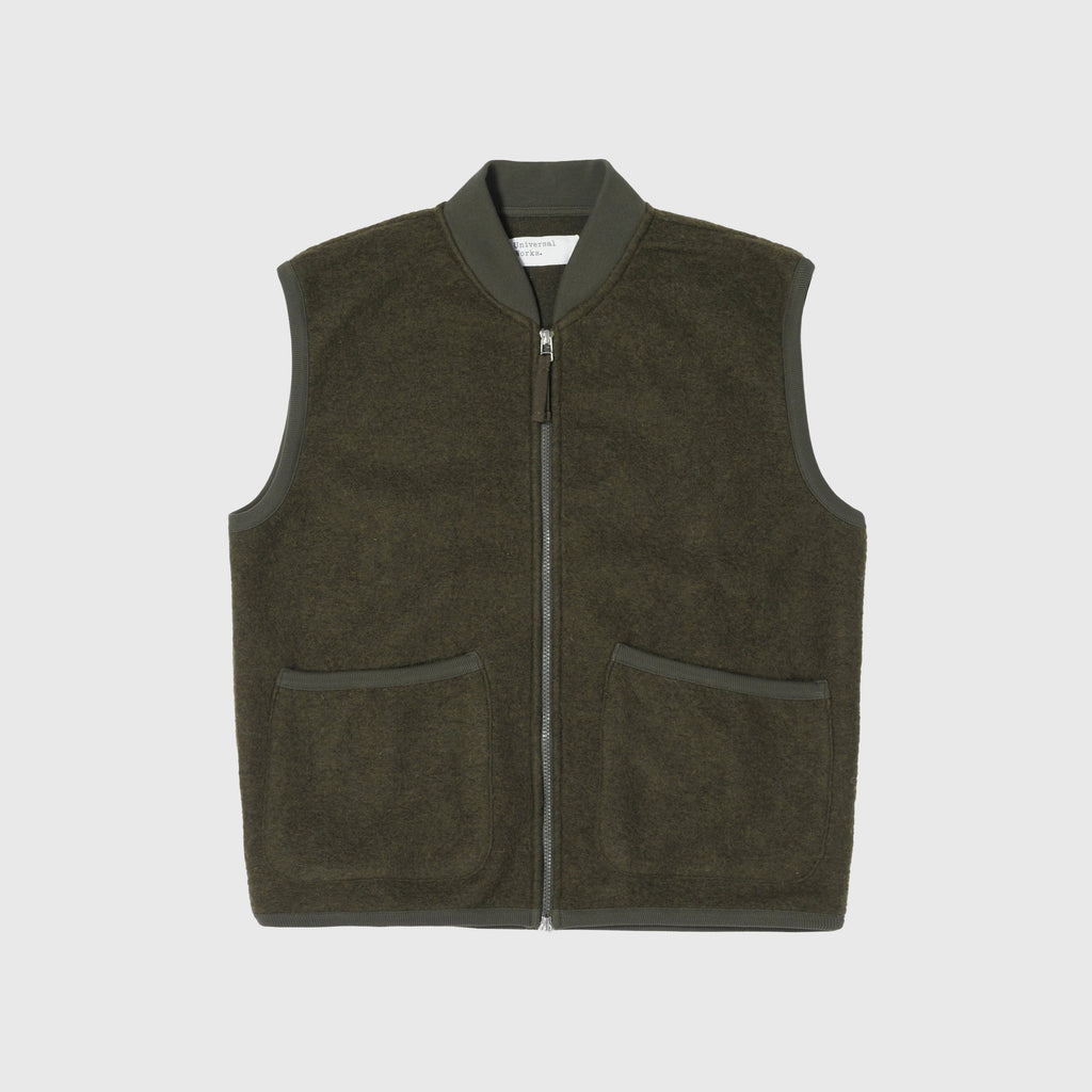 Universal Works Zip Waistcoat - Olive - Front