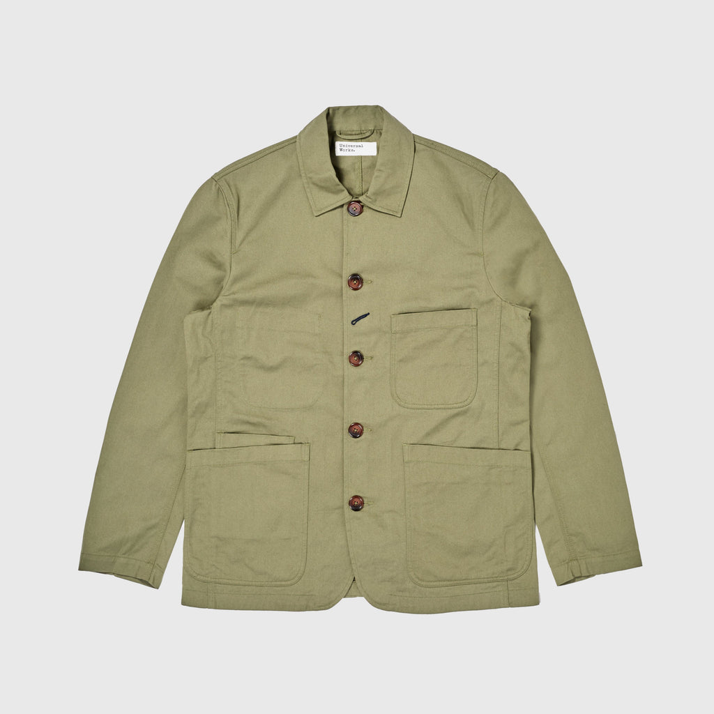 Universal Works Bakers Jacket - Light Olive - Front