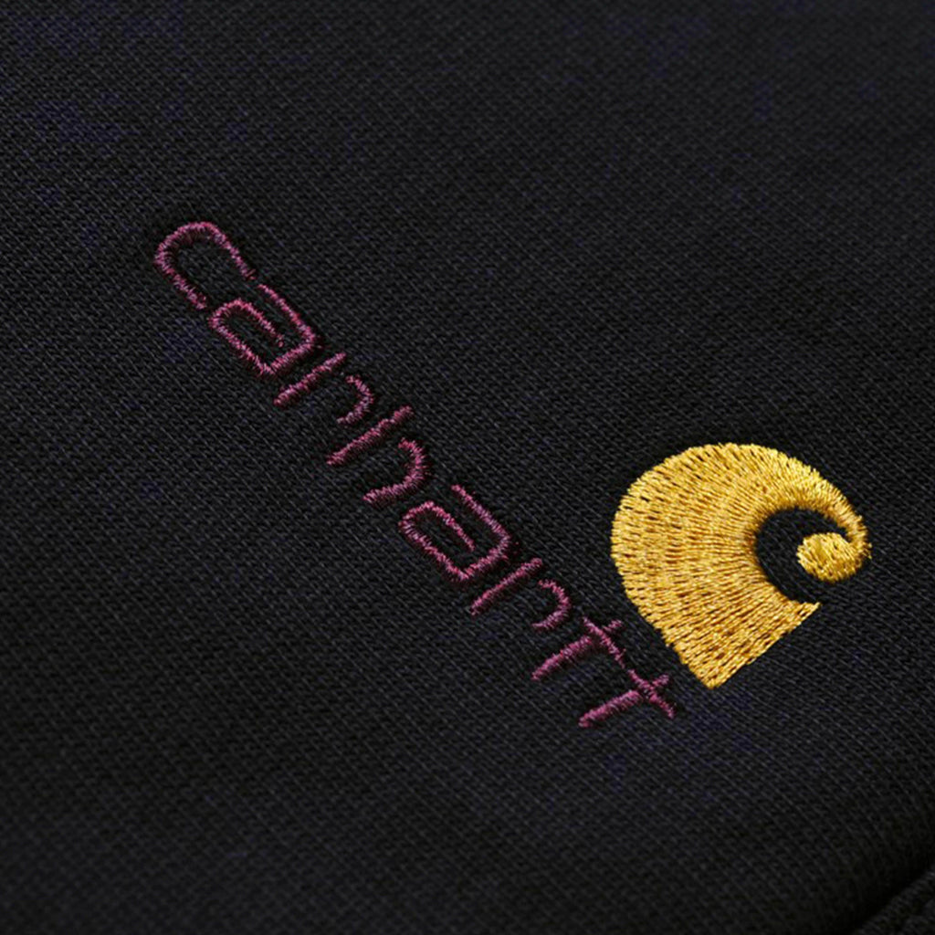 Carhartt American Script Jogging Pant - Black Logo Close Up 