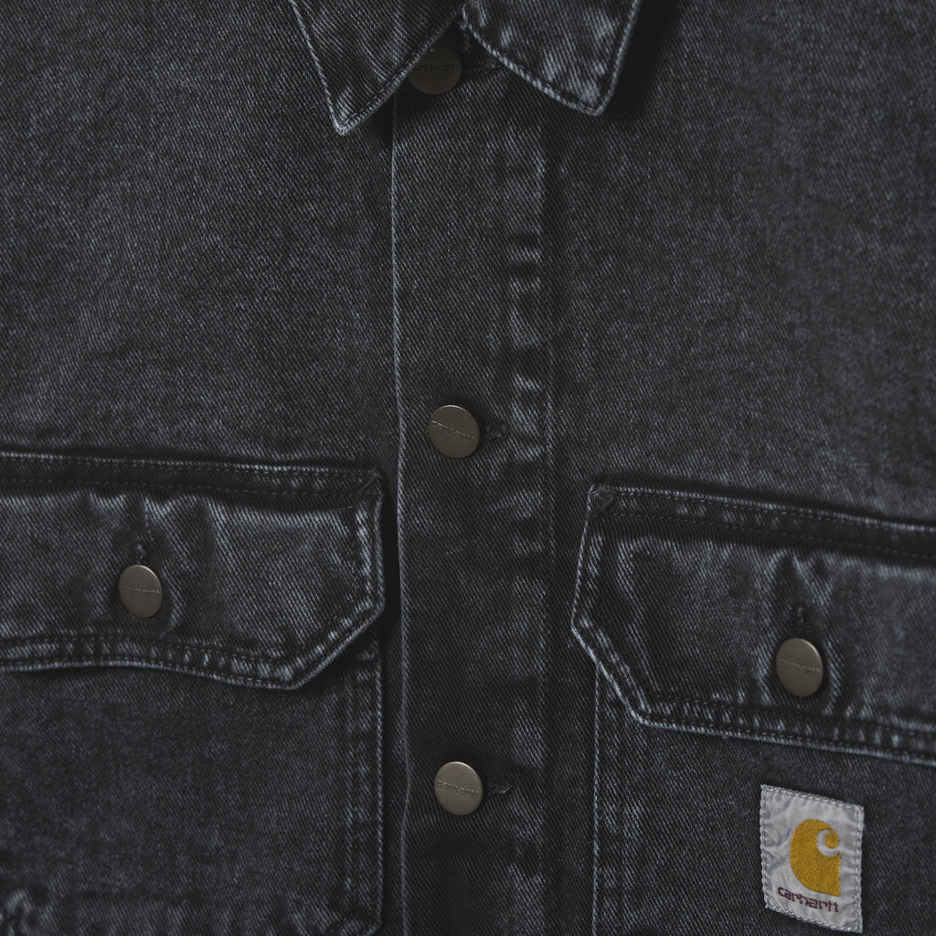 Carhartt WIP Stetson Jacket - Black Stone Washed Button Detailing And Pocket Patch 