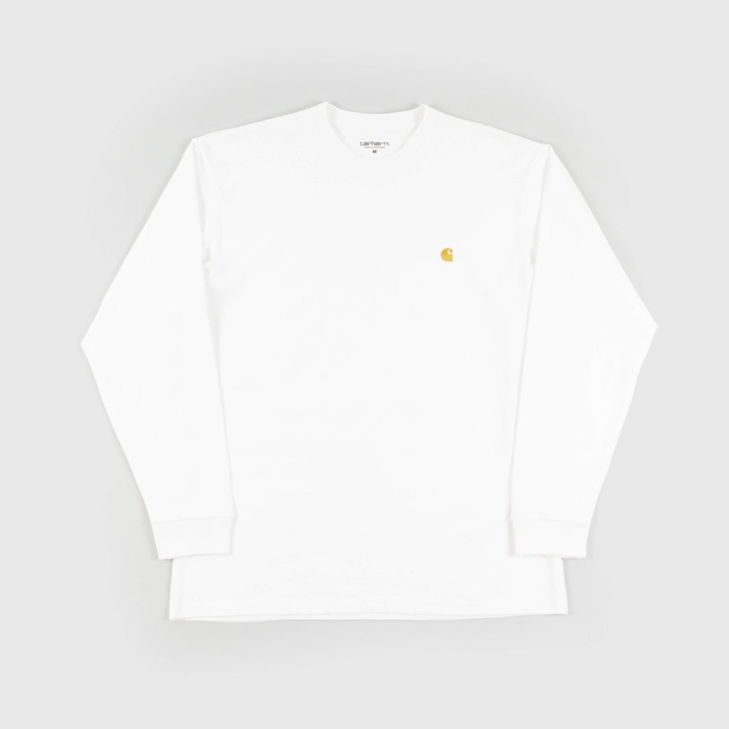  Carhartt WIP LS Chase Tee - White/Gold Front View