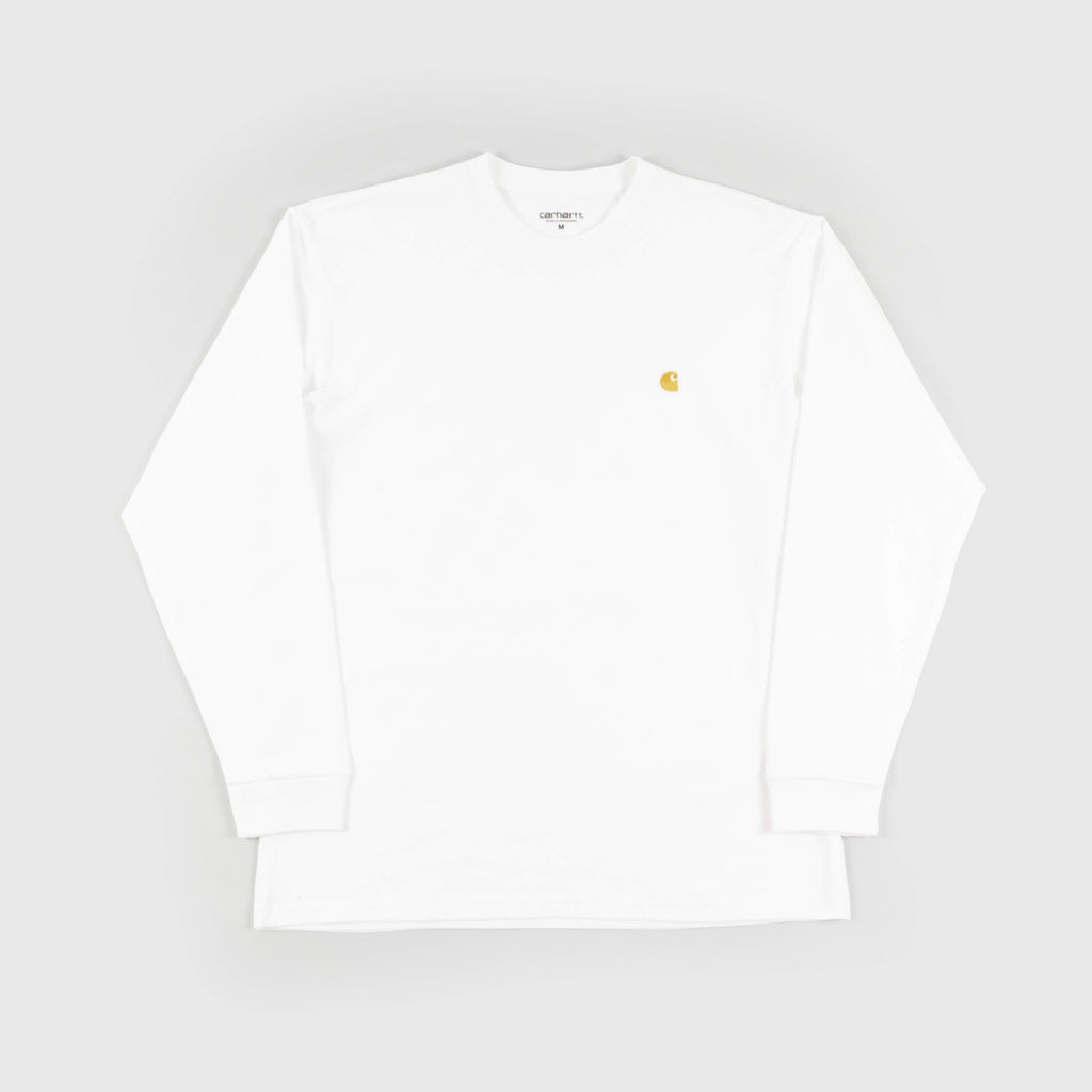  Carhartt WIP LS Chase Tee - White/Gold Front View