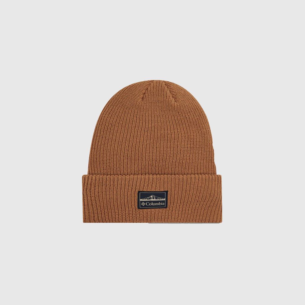 Columbia Lost Larger II Beanie - Canyon Gold - Beanie Front With Front Woven Logo Tab