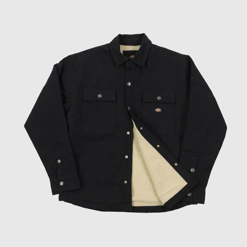 Dickies Duck Canvas Shacket - Black Front Open With Sherpa Lining 
