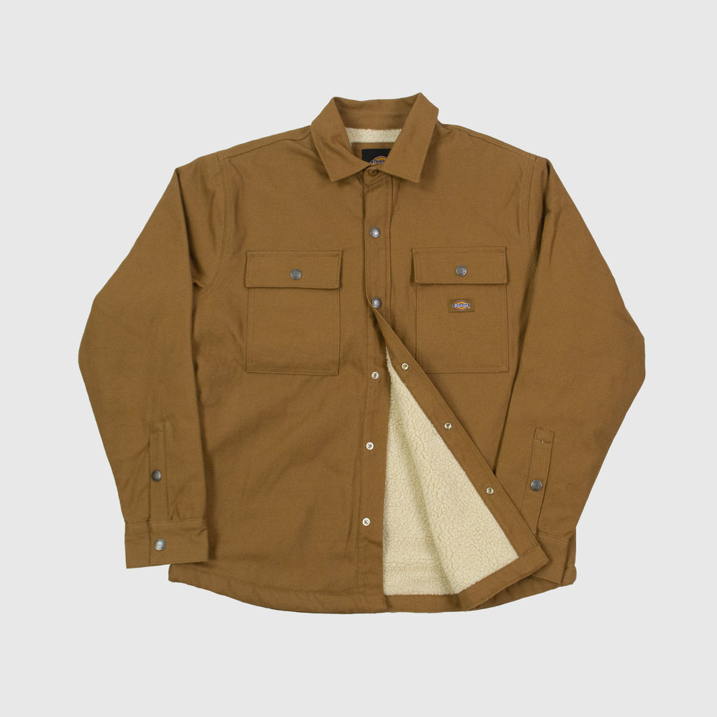 Dickies Duck Canvas Shacket - Brown Duck Open With Sherpa Lining 