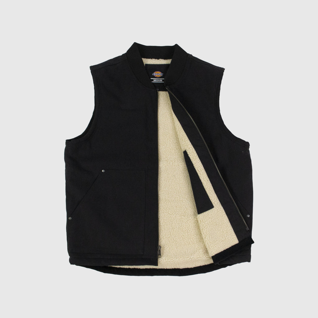 Dickies Duck Canvas Vest - Black Open With Sherpa Lining