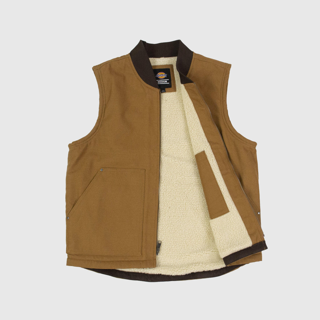 Dickies Duck Canvas Vest - Brown Duck Open With Sherpa Lining