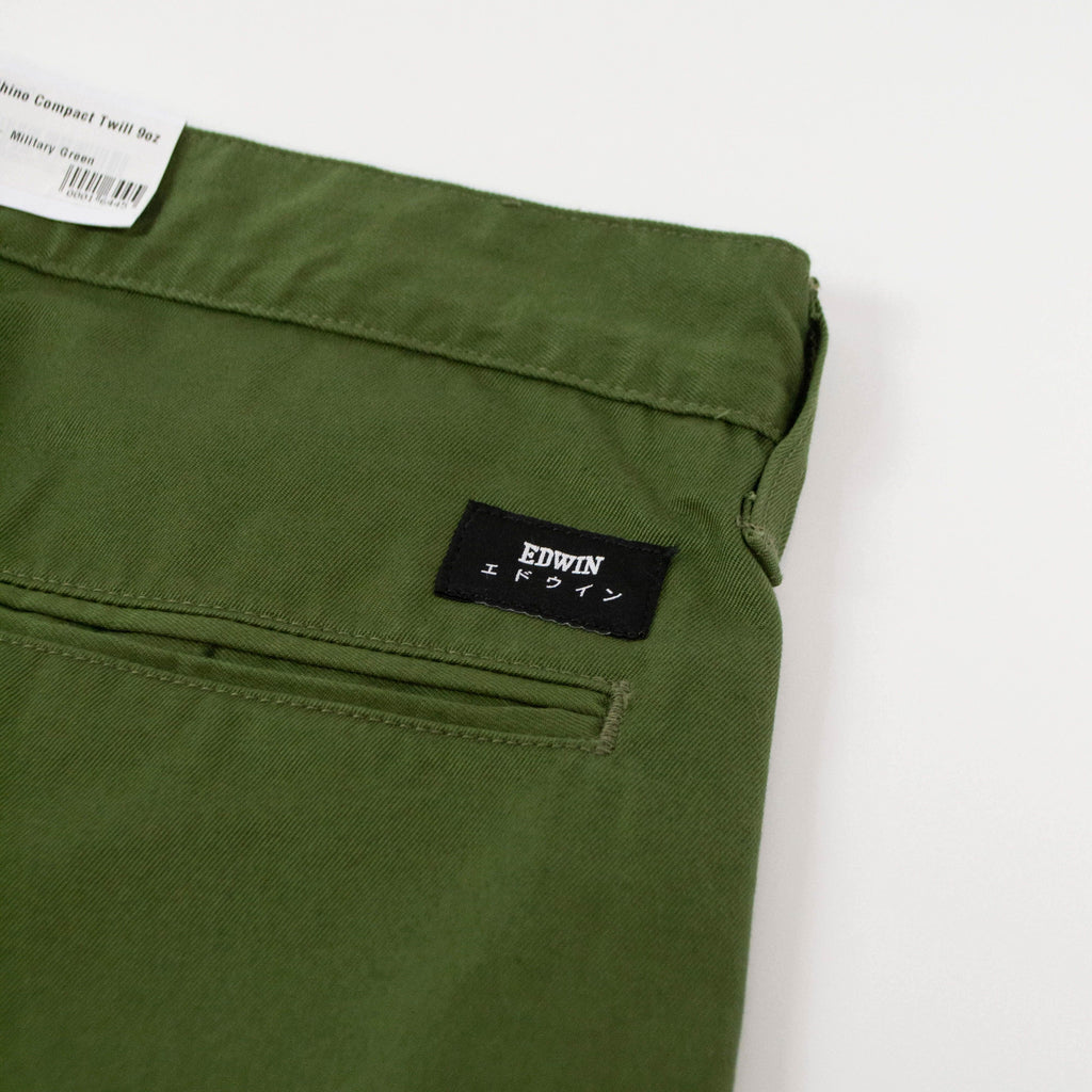 Edwin 55 Chino Compact Twill 9oz - Military Green Logo Close Up