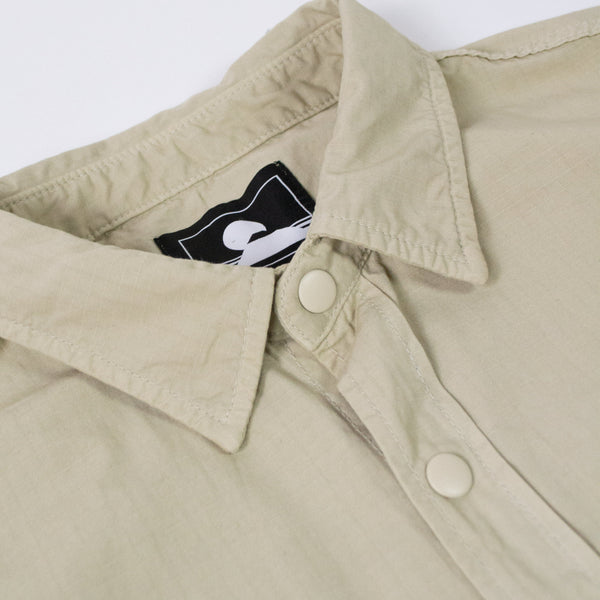 Edwin Big Shirt LS Rip Stop - Pelican Garment Dyed - Close Up