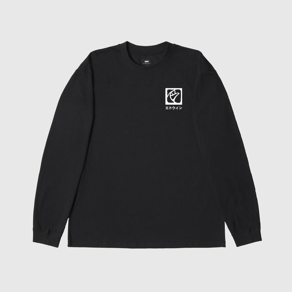 Edwin LS Hanani Tee - Black Garment Washed Front With Chest Graphic 