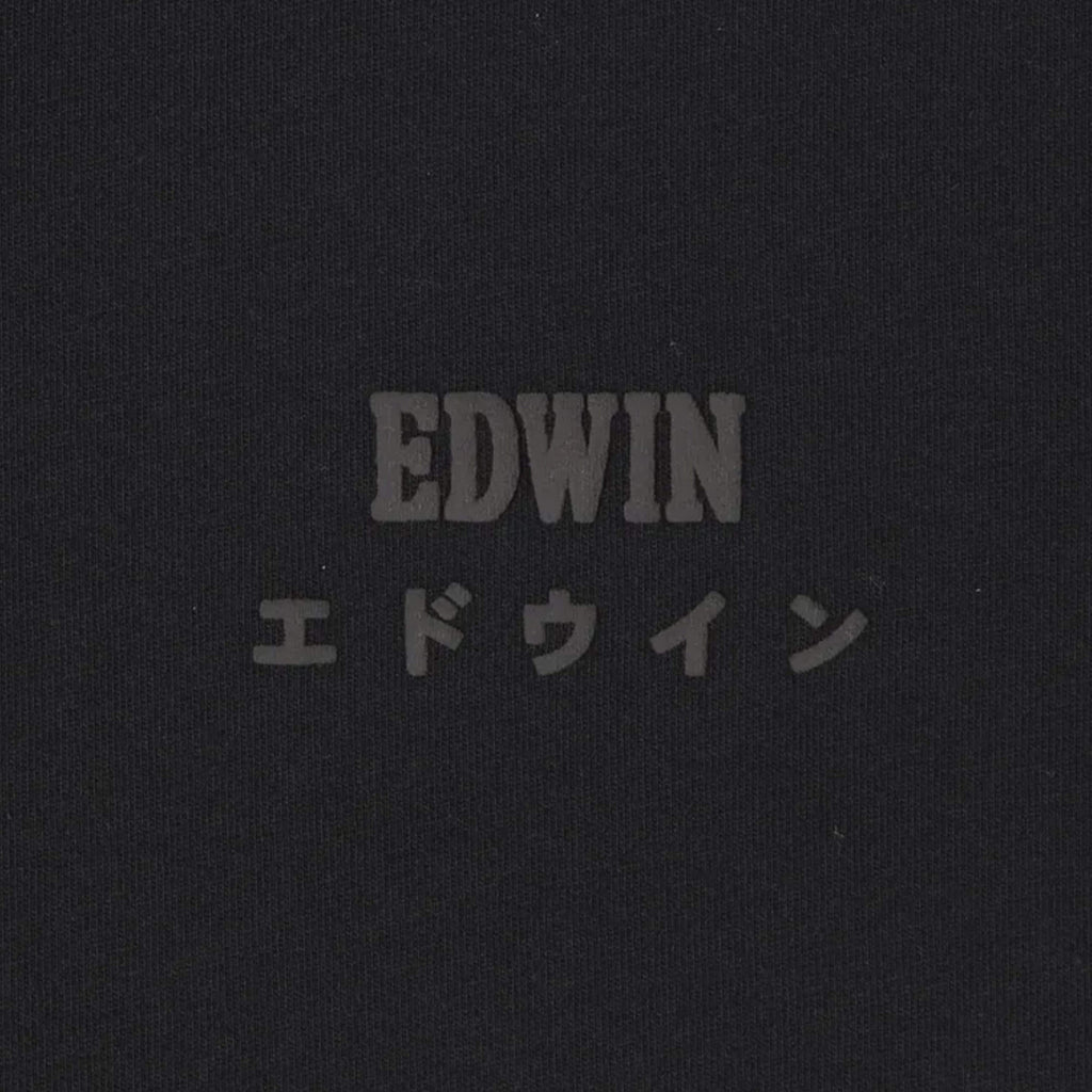 Edwin SS Logo Chest Tee - Black Garment Washed Logo