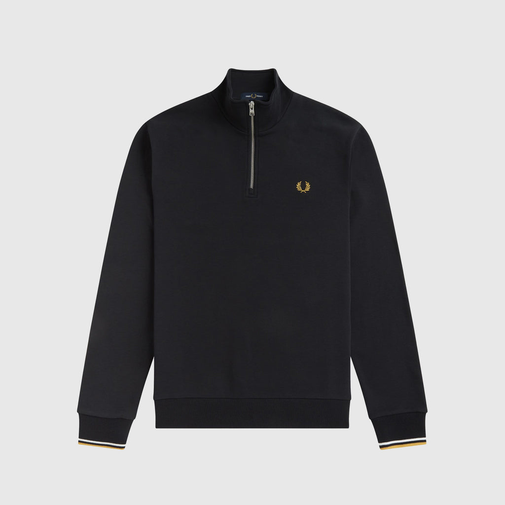 Fred Perry Half Zip Sweat Shirt - Black Front Zipped Up
