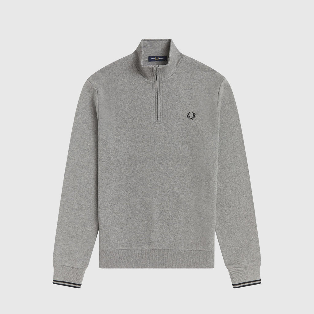 Fred Perry Half Zip Sweat Shirt - Steel Marl Front 
