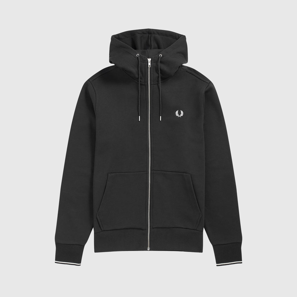 Fred Perry Hooded Zip Through SweatShirt - Black Front 