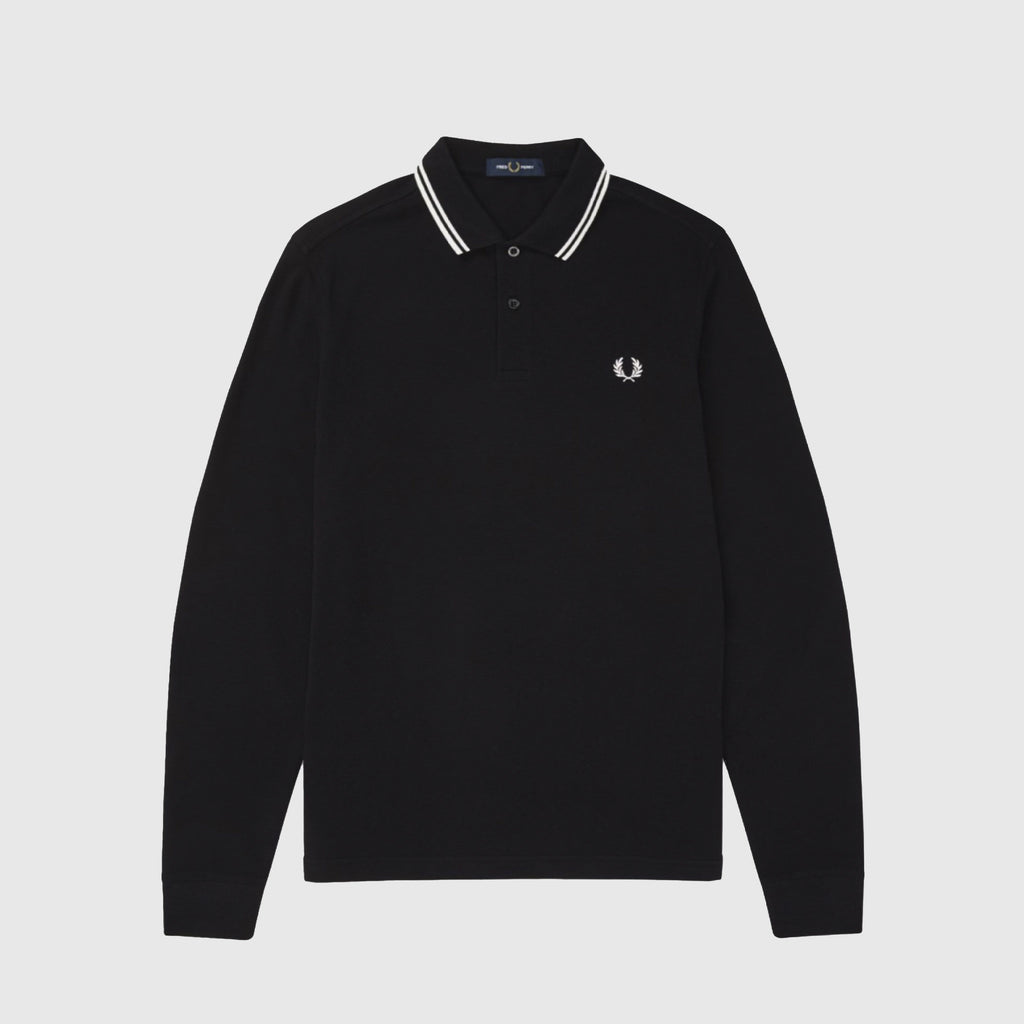 Fred Perry LS Twin Tipped Polo Shirt - Black Front 