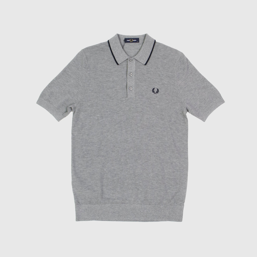 Fred Perry SS Tipped Knitted Shirt - 420 Steel Marl Front 