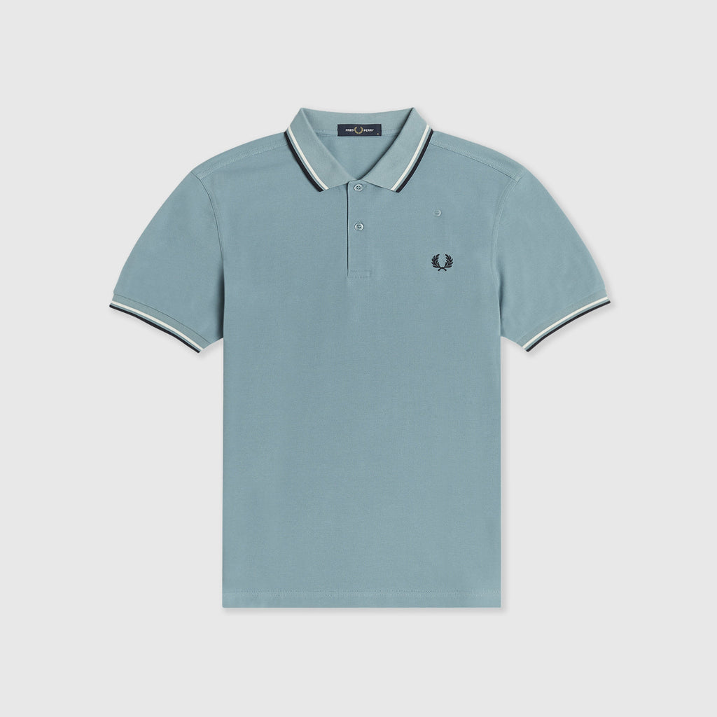 Fred Perry SS Twin Tipped Polo Shirt - Smoke Blue Front