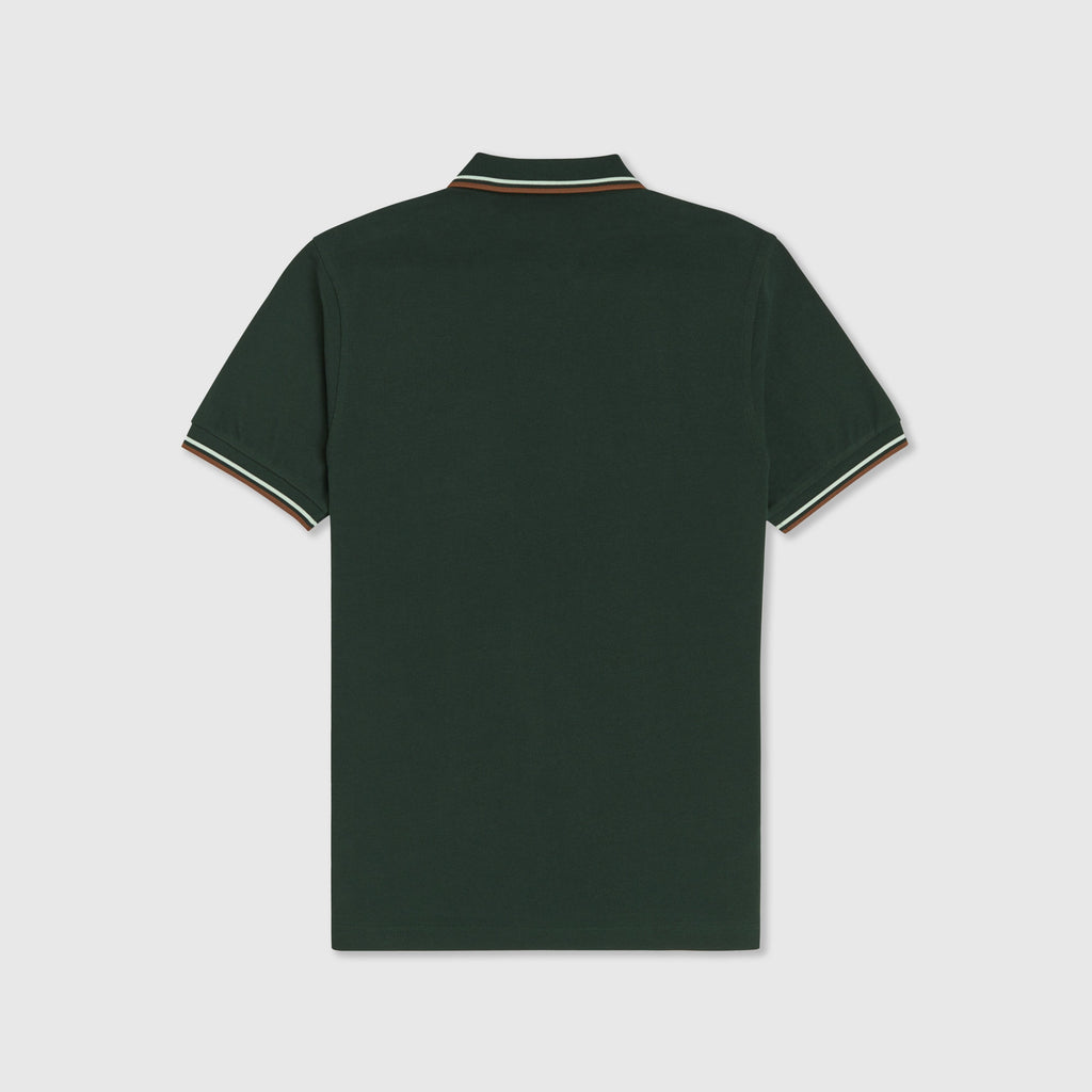 Fred Perry SS Twin Tipped Polo Shirt - Evergreen / Snow White / Dark Caramel Back