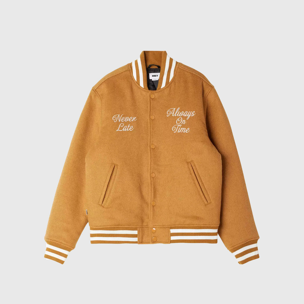 Obey Time Varsity Jacket - Brown Sugar - Front