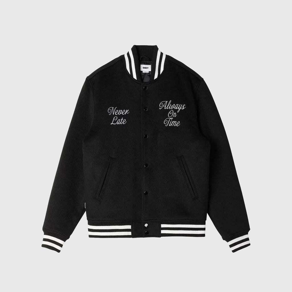 Obey Time Varsity Jacket - Black - Front