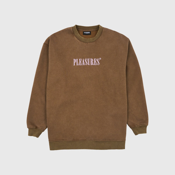 Pleasures Sour Washed Crewneck - Brown - Front